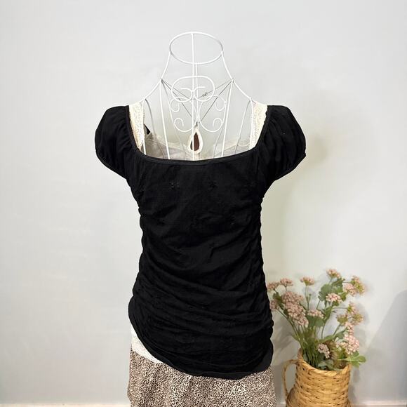 Cute vintage y2k black ruched tight embroidered blouse - Picture 5 of 6